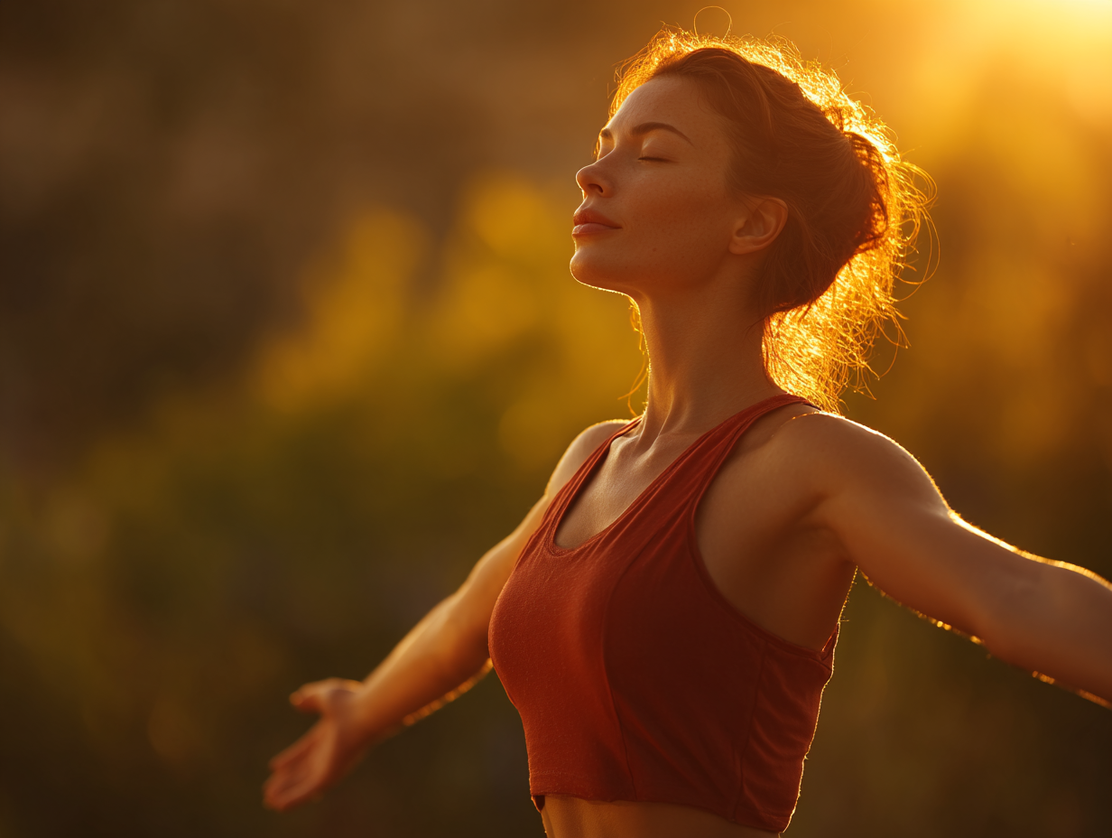 Жінка практикує йогу на заході сонця